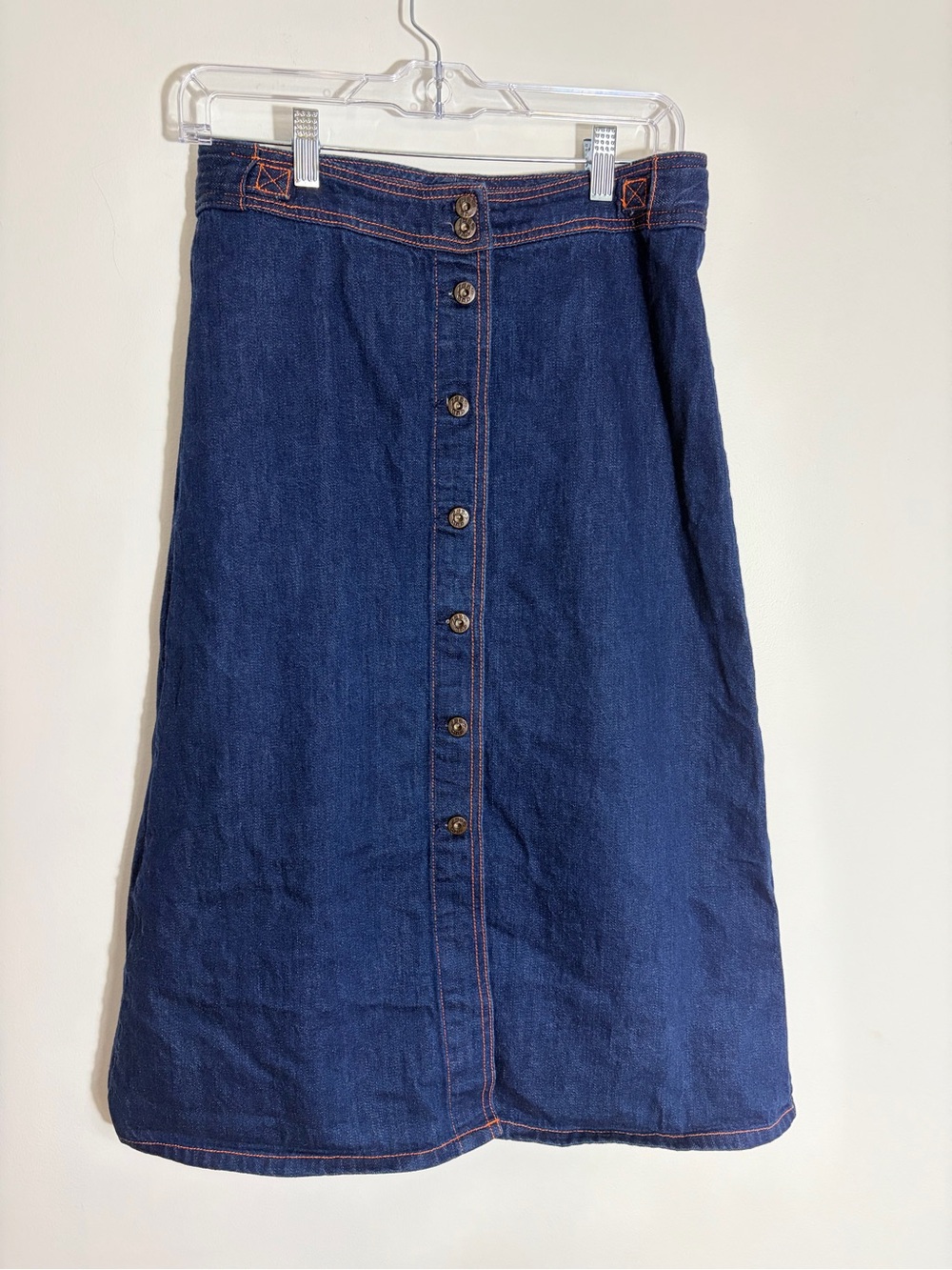 GAP Vintage 90's Dark Blue Button-Front Midi Denim Skirt size 8